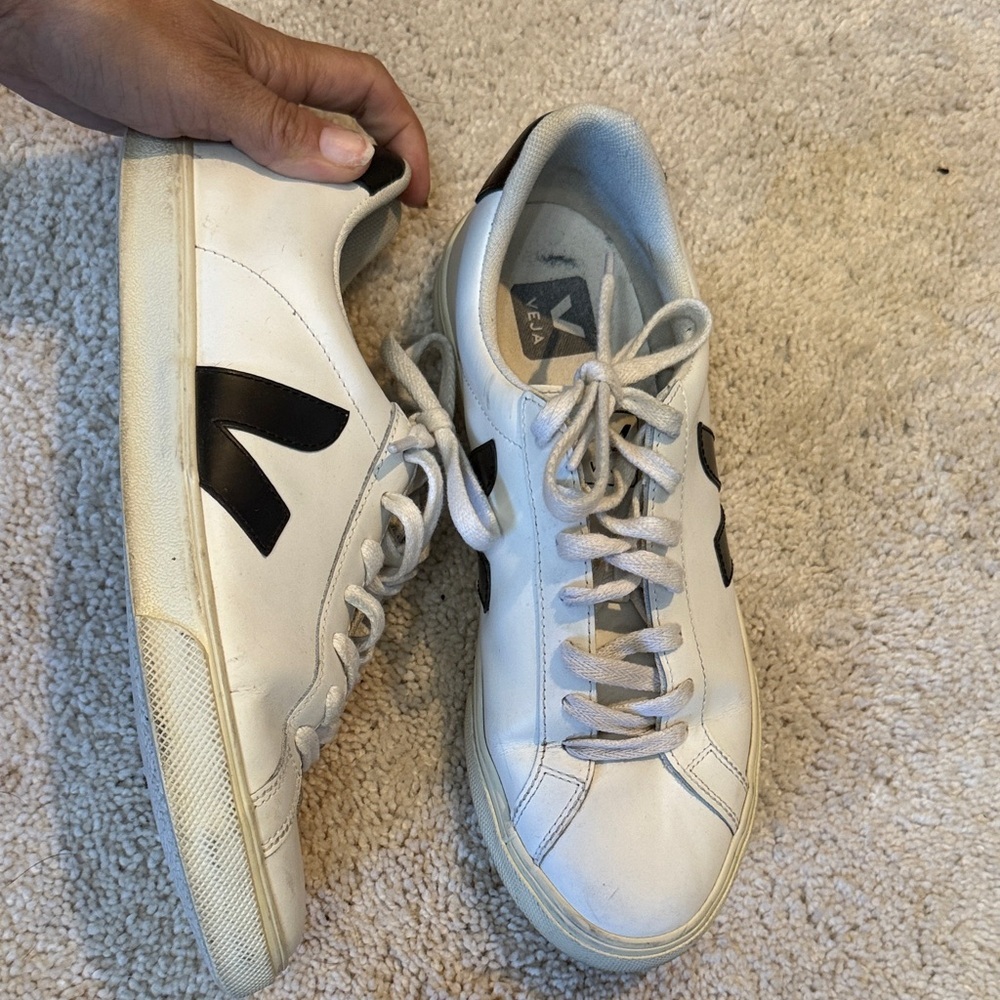 Veja White Leather Sneakers with Black V Detail